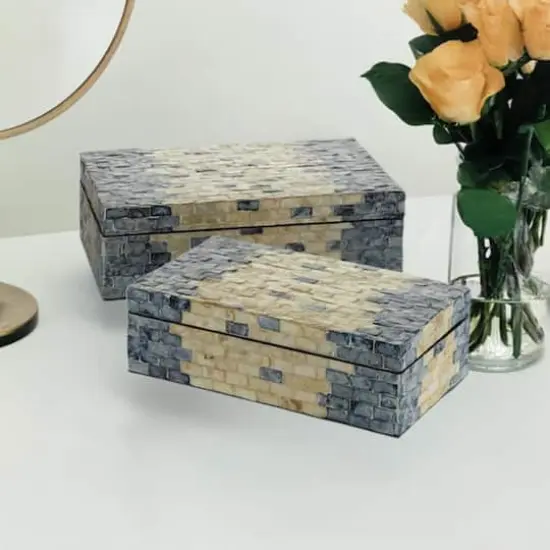 Tan & Blue Wood Coastal Box Set {1}