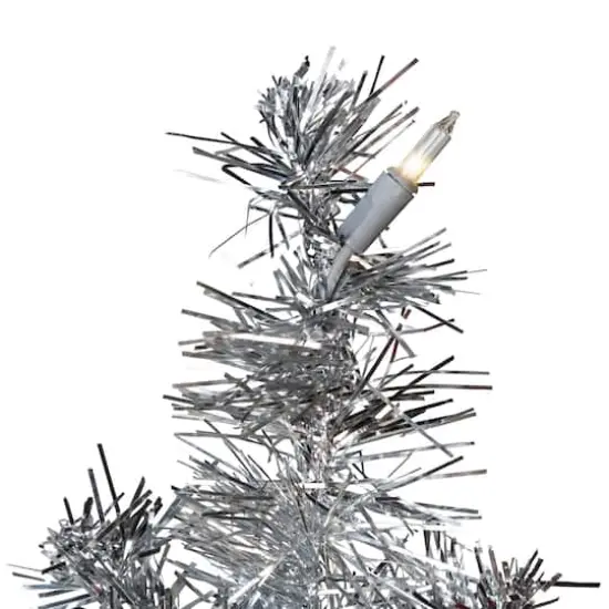 7ft. Pre-Lit Silver Artificial Tinsel Christmas Tree, Clear Lights {6}
