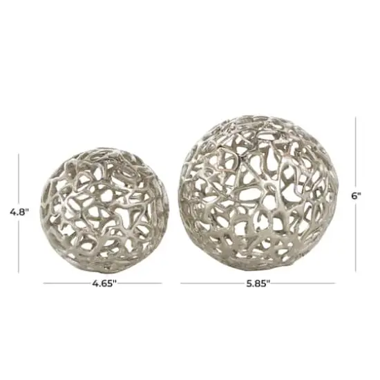 Open Lattice Work Aluminum Decorative Ball Orbs & Vase Filler Set Silver {4}