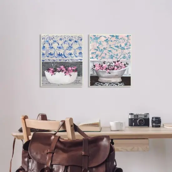 Stupell Industries Flowers In Bath Tub Pink Blue Interior Design,10" x 15" {3}