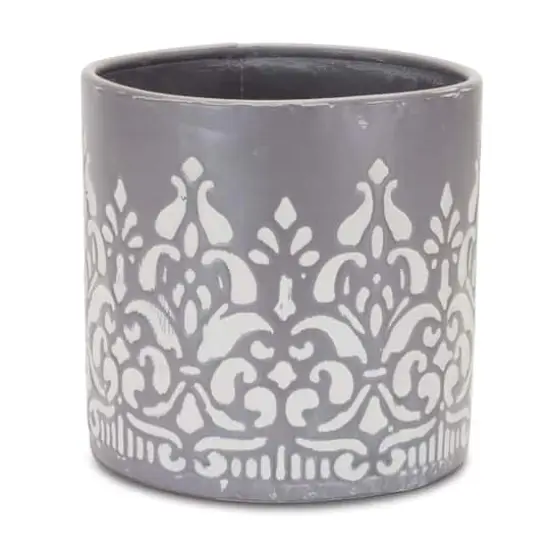 Gray Ornate Metal Planter Set {4}