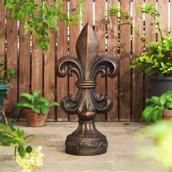 Glitzhome&reg; 27" Standing Fleur-de-Lis Garden Statue Bronze {4}
