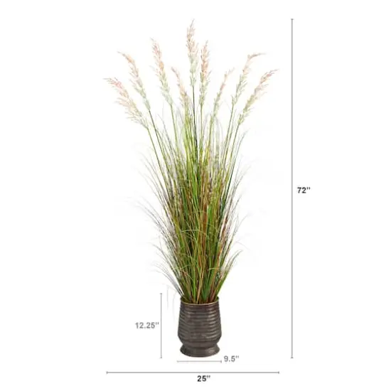 6ft. Grass Plant in Ribbed Metal Planter {3}