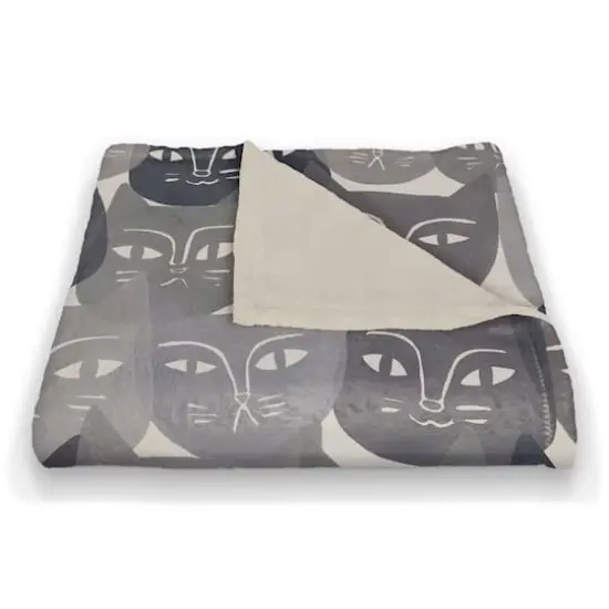 Gray Cat Face Pattern 50" x 60" Coral Fleece Blanket {3}