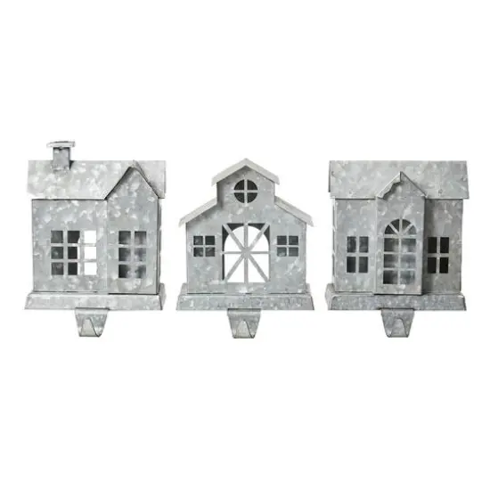Glitzhome&reg; 7" Galvanized House Stocking Holder Set {1}