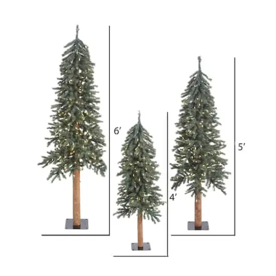 4ft., 5ft. & 6ft. Pre-Lit Natural Bark Alpine Artificial Christmas Tree Set, Warm White Dura-Lit&reg; LED Lights {5}