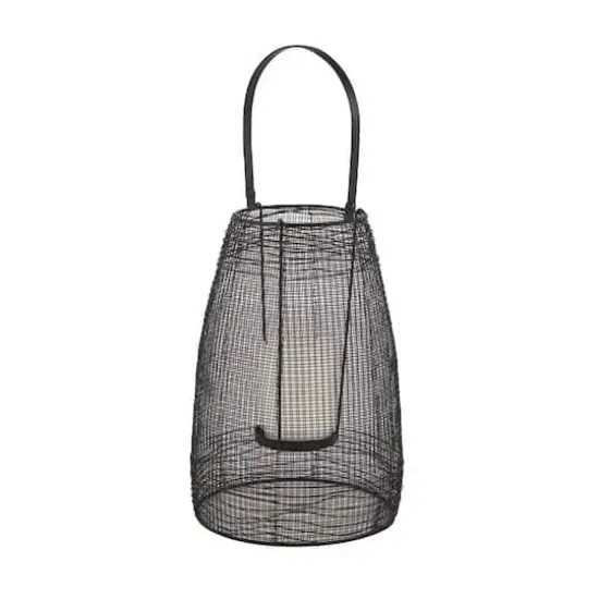 Black Iron Modern Candle Holder Lantern, 13" x 8" x 8" {1}