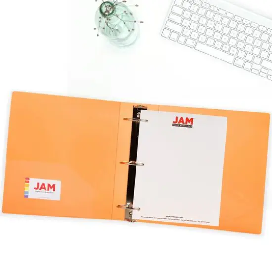 JAM Paper 3" Glass Twill Plastic 3-Ring Binder Orange {7}