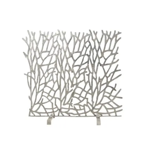 Coral Inspired Single Panel Aluminum Fireplace Screen Silver {5}