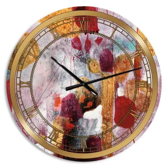 Designart 'Abstract Watercolor With Red And Yellow Glam Wall Clock {1}