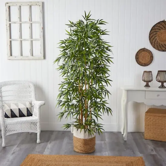 6ft. Artificial Bamboo Tree with Handmade Jute & Cotton Basket {4}