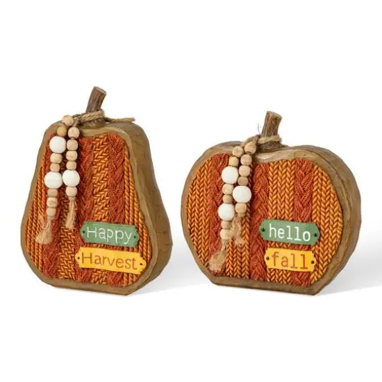 Glitzhome&reg; Fall Faux Knitted Resin Pumpkin Set {1}