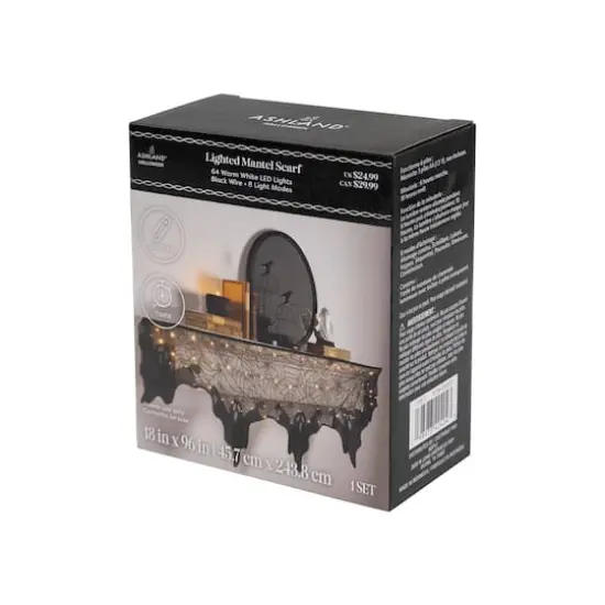 96" Black Ghost LED Lighted Mantel Scarf by Ashland&reg; {6}