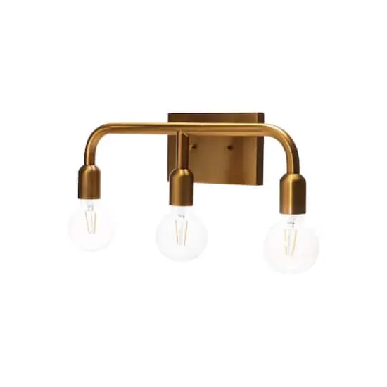 Hello Honey® Robert Stevenson Lighting Benson Exposed Bulb Metal 3-Light Vanity Brushed Gold {8}