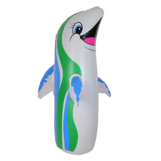 Swim Central 3ft. White & Blue Inflatable Dancing Dolphin Poolside Bop Bag {1}