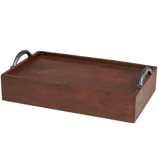 18.25" Wood Hidden Drawer Tray with Black Metal Handles Brown {6}