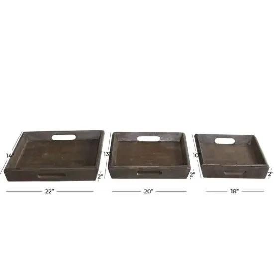 Brown Mango Wood Contemporary Tray Set {6}