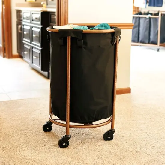 Household Essentials Round Laundry Basket with Wheels Black {3}