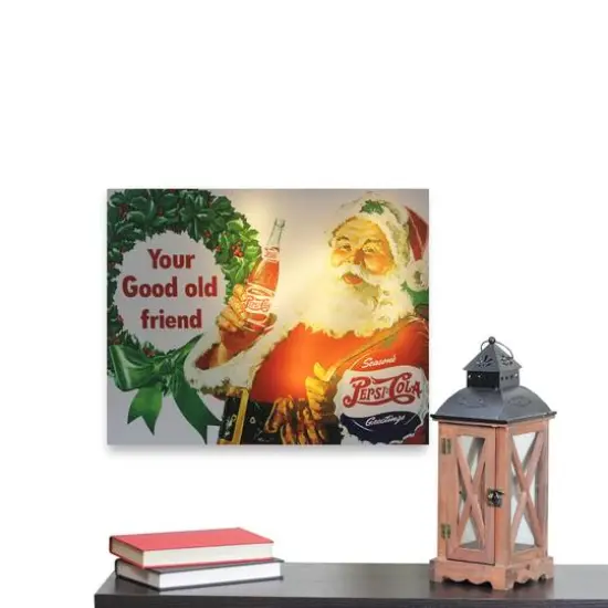 LED Back Lit Red & Green Santa Claus Pepsi Christmas Wall Art {5}