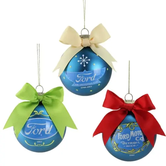 3" Blue Ford Logo Collectible Glass Ball Ornament Set {1}