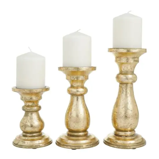 Gold Wood Traditional Candle holder 10",8",6" {1}