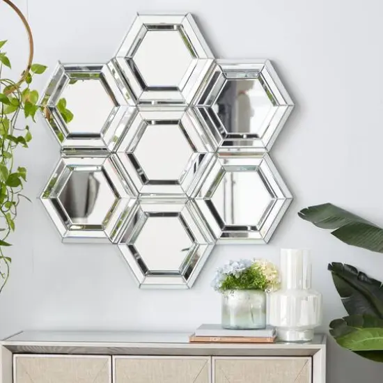 41" Silver Glass Glam Hexagon Wall Mirror {8}