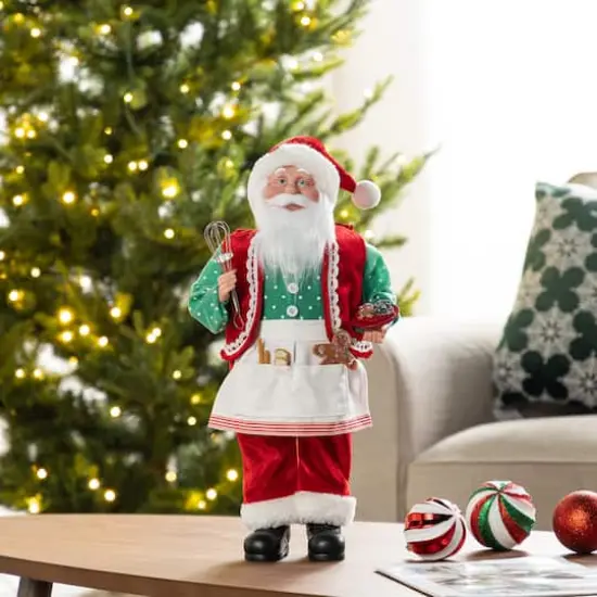 Glitzhome&reg; 18"H Faux Fur Christmas Chef Santa Figurine {3}