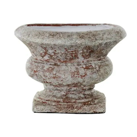 10.5" Brown Ceramic Antique Style Textured Wide Vase with Copper Accents {1}