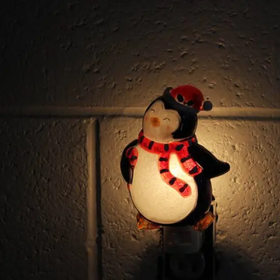 6" Black & Red Penguin with Santa Hat Christmas Night Light {4}