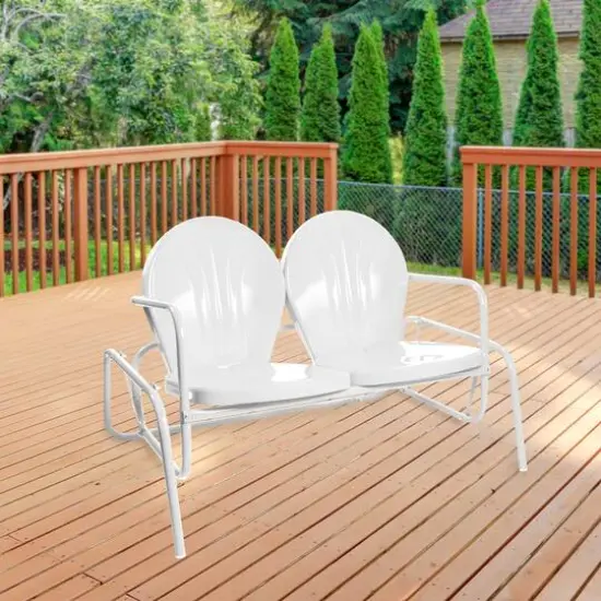 2-Person Outdoor Retro Metal Tulip Double Glider Patio Chair White {3}