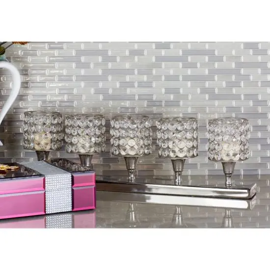 Silver Aluminum Glam Candle Holder, 6" x 21" x 3" {6}
