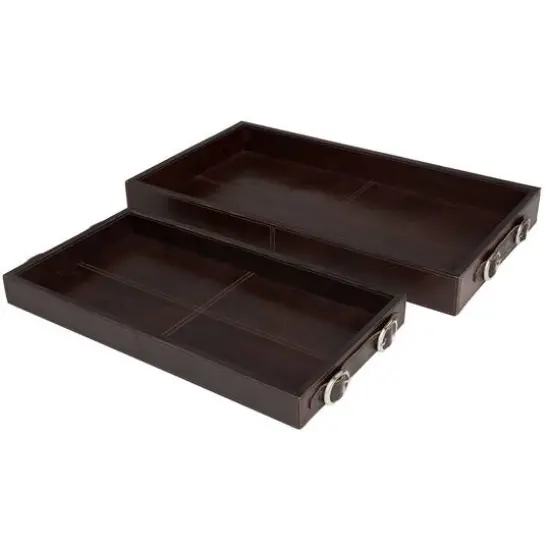 Leather Nesting Tray with Buckle Handles D&eacute;cor Set Dark Brown {1}