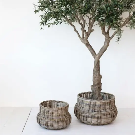 Hello Honey&reg; Gray Round Handwoven Rattan Planter Set {3}
