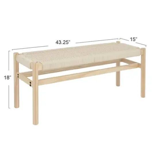 Hello Honey&reg; Fernway 18" Solid Wood and Woven Rope Entryway Bench Cream {8}