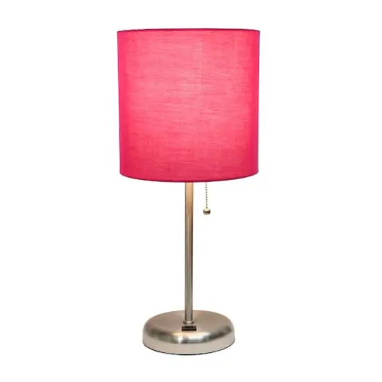 Creekwood Home 19.5" Oslo USB Port Table Lamp Brushed Steel/Pink Shade {5}