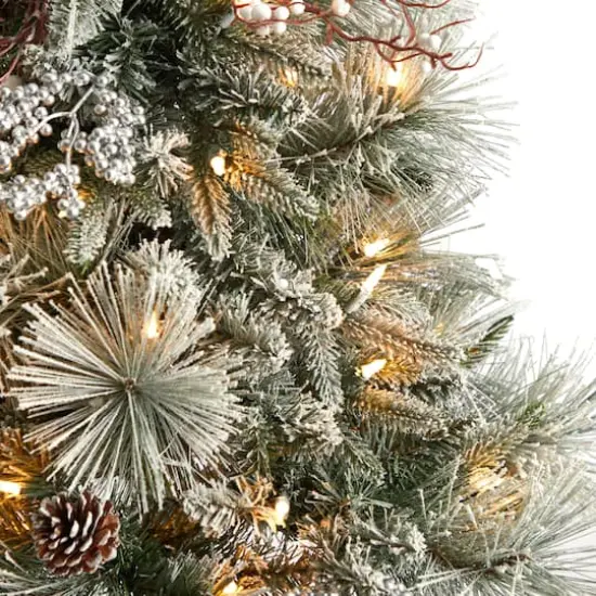 5ft. Pre-Lit Flocked Artificial Christmas Tree in Decorative Urn, White LED Lights {5}