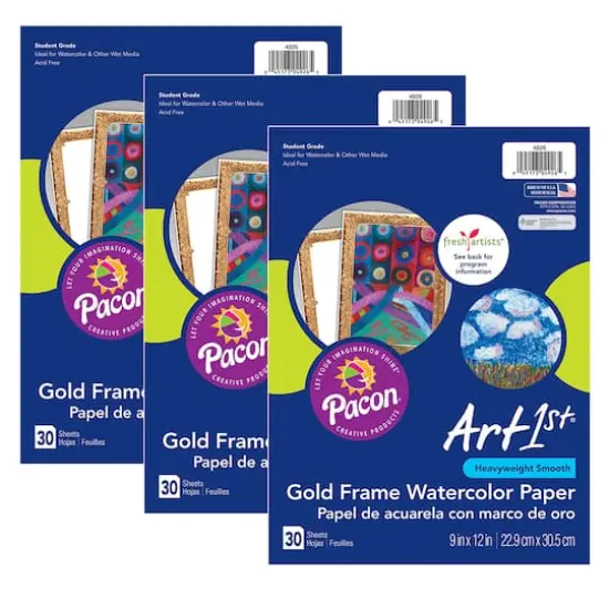 UCreate&reg; 9" x 12" Gold Frame Watercolor Paper, 3ct. {1}