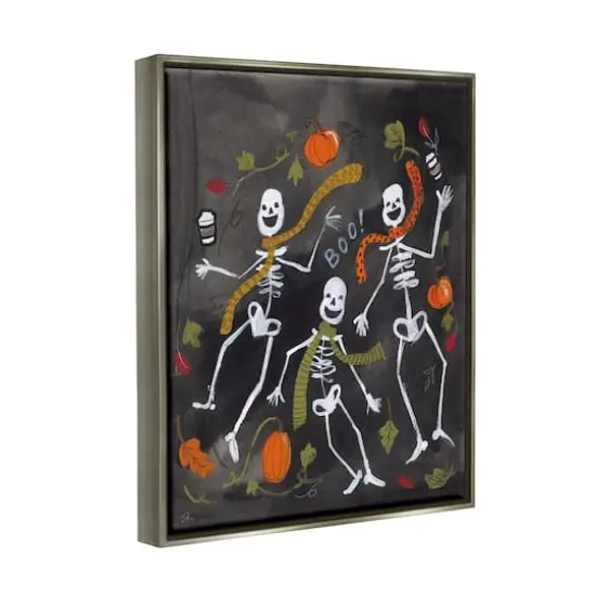 Stupell Industries Autumn Skeletons with Coffee Framed Floater Canvas Wall Art Gray {4}