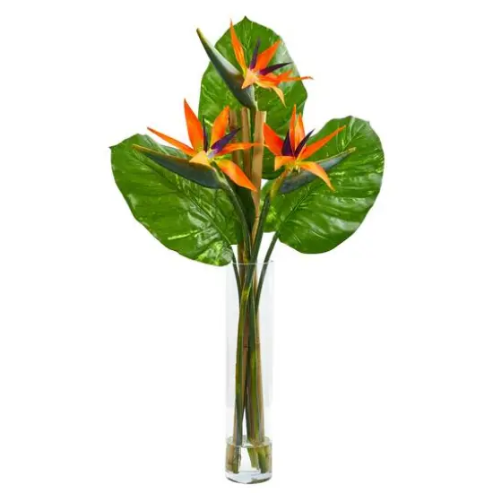 Bird of Paradise Artificial Arrangement in Cylinder Vase {1}