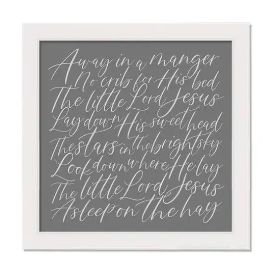 Away in a Manger White Framed Canvas Wall Art {1}