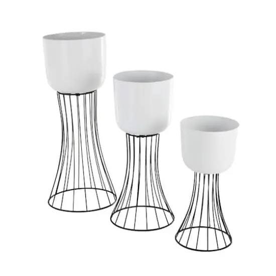White Metal Planter with Black Hourglass Stands Set {4}
