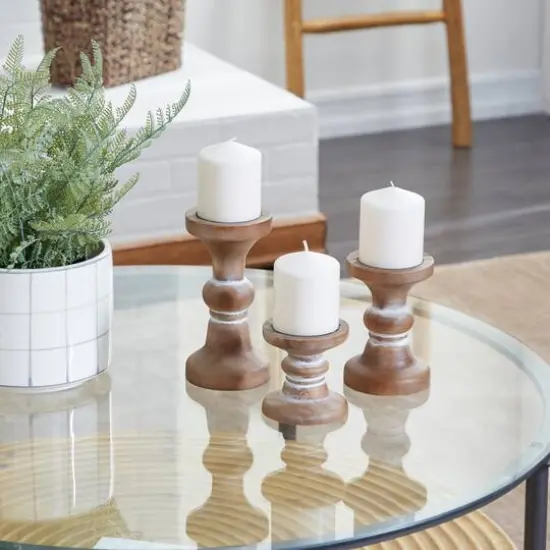 Brown Wood Farmhouse Candle Holder Set {8}
