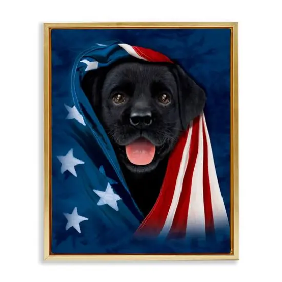 Stupell Industries Labrador & American Flag Floater Framed Art Gold {1}