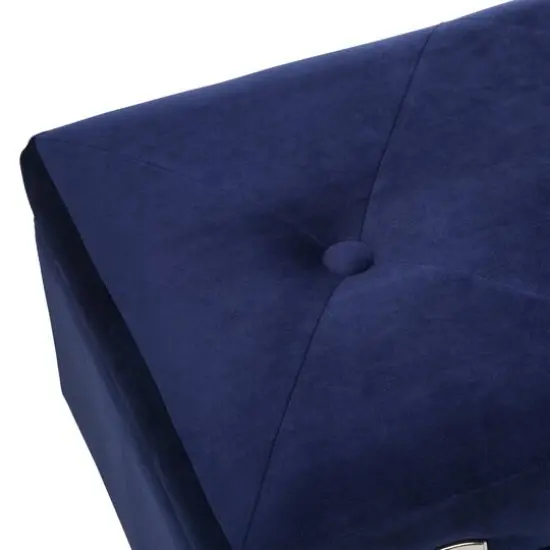 Glitzhome&reg; Velvet Upholstered Storage Stool Navy Blue {8}