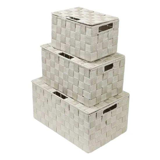 Sorbus 3-Piece Woven Basket with Lid Set Beige {1}