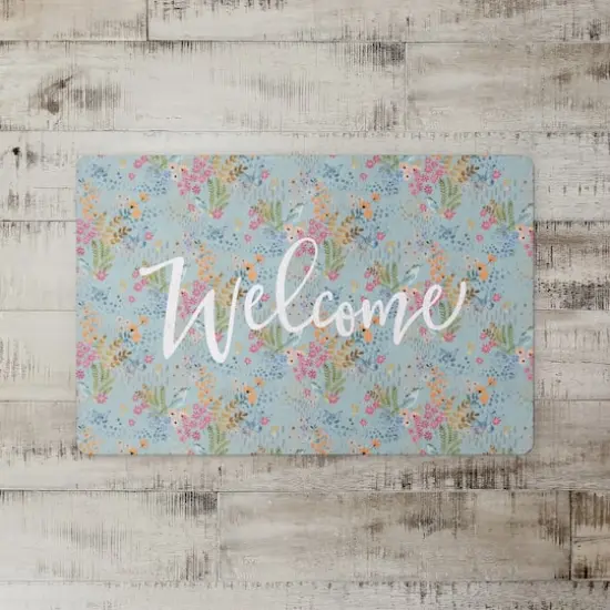 Welcome Butterfly Bird Floral Floor Mat Blue {3}