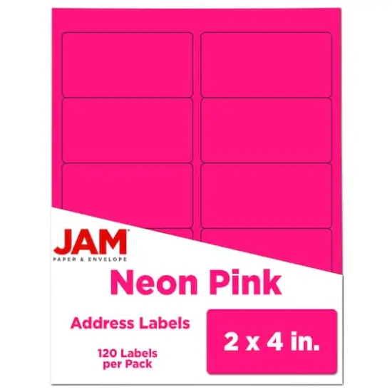 JAM Paper Standard Address Labels, 120ct. Neon Fluorescent Pink {1}