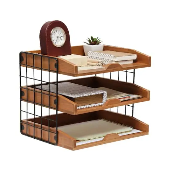 Elegant Designs Natural Wood Desk Organizer Letter Tray with 3 Shelves {6}