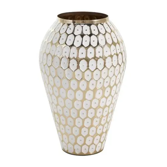 11" Gold & White Geometric Dot Metal Vase {1}