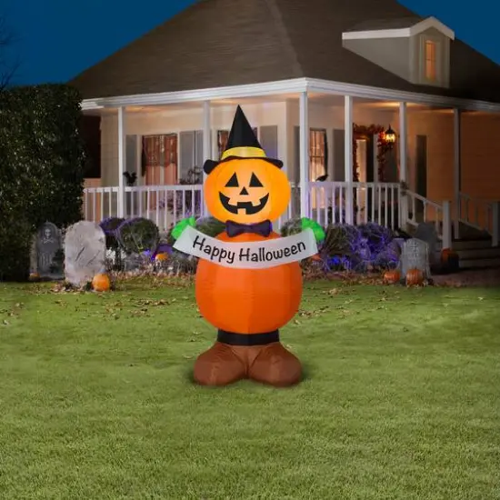 4ft. Airblown&reg; Inflatable Halloween Jack-O'-Lantern Stack with Banner {4}